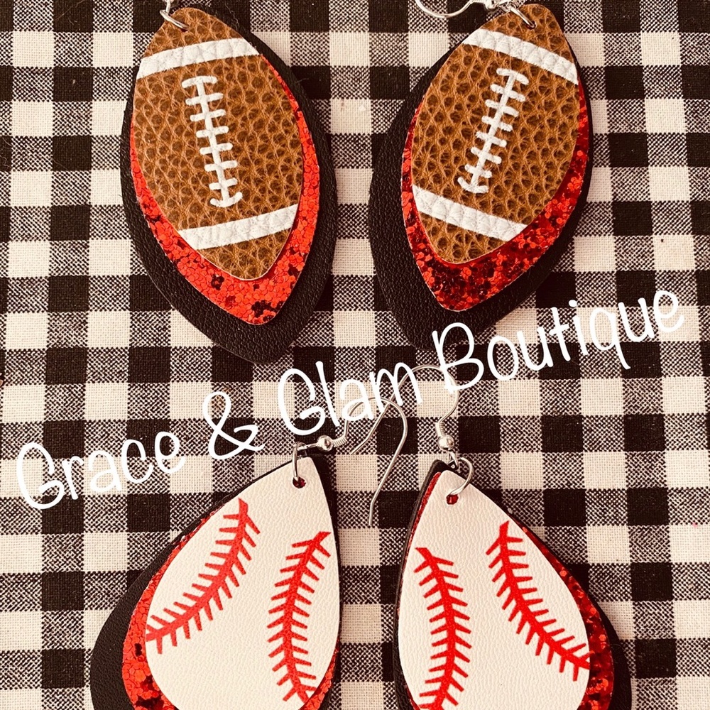 Black & Red Football & Baseball Earrings